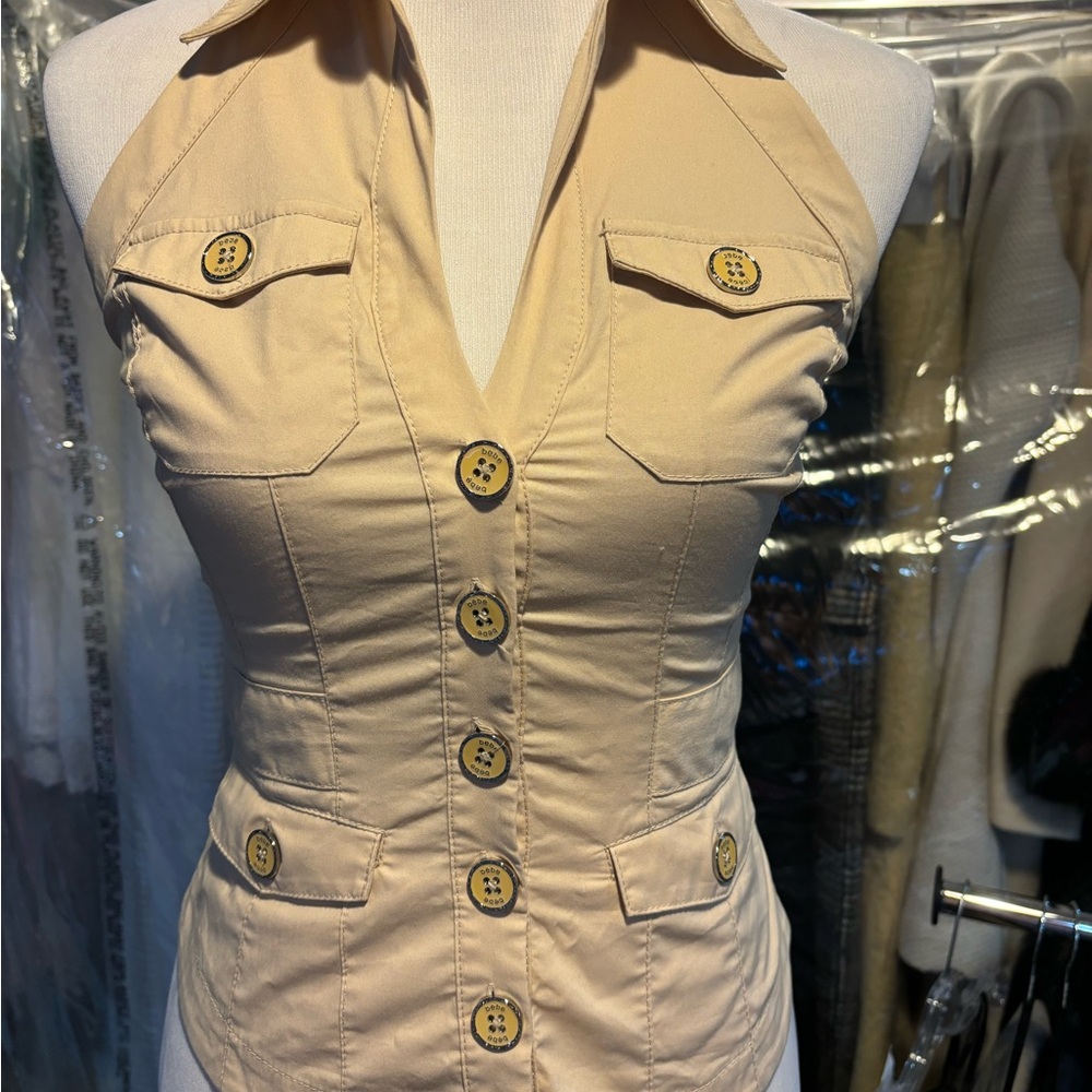 Stylish Beige collared Button-Up halter